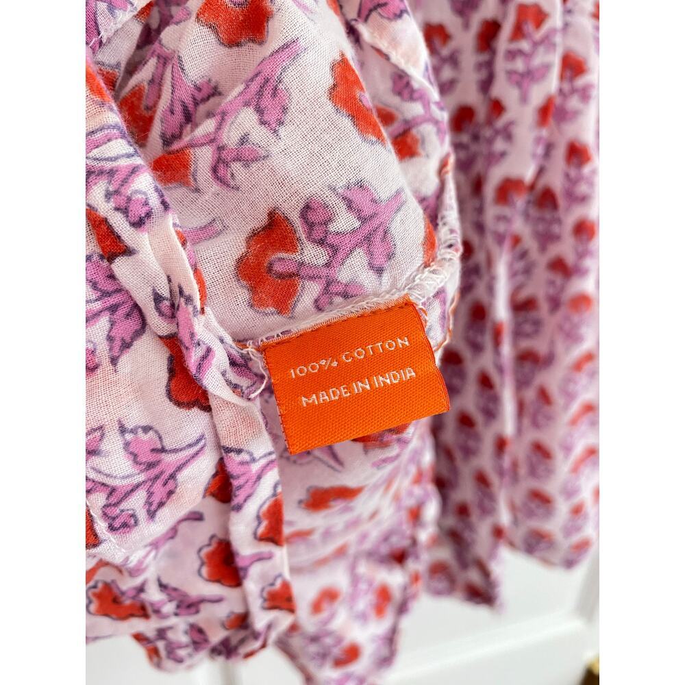 Oliphant Pintuck Ruffle Blouse Top Cotton Floral Pink Block Print Tuckernuck - Picture 5 of 7